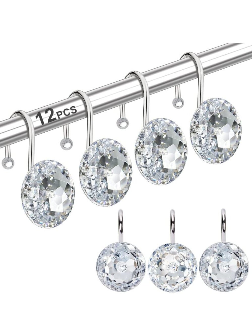 New 12PCS Shower Curtain Hooks Rings for Bathroom